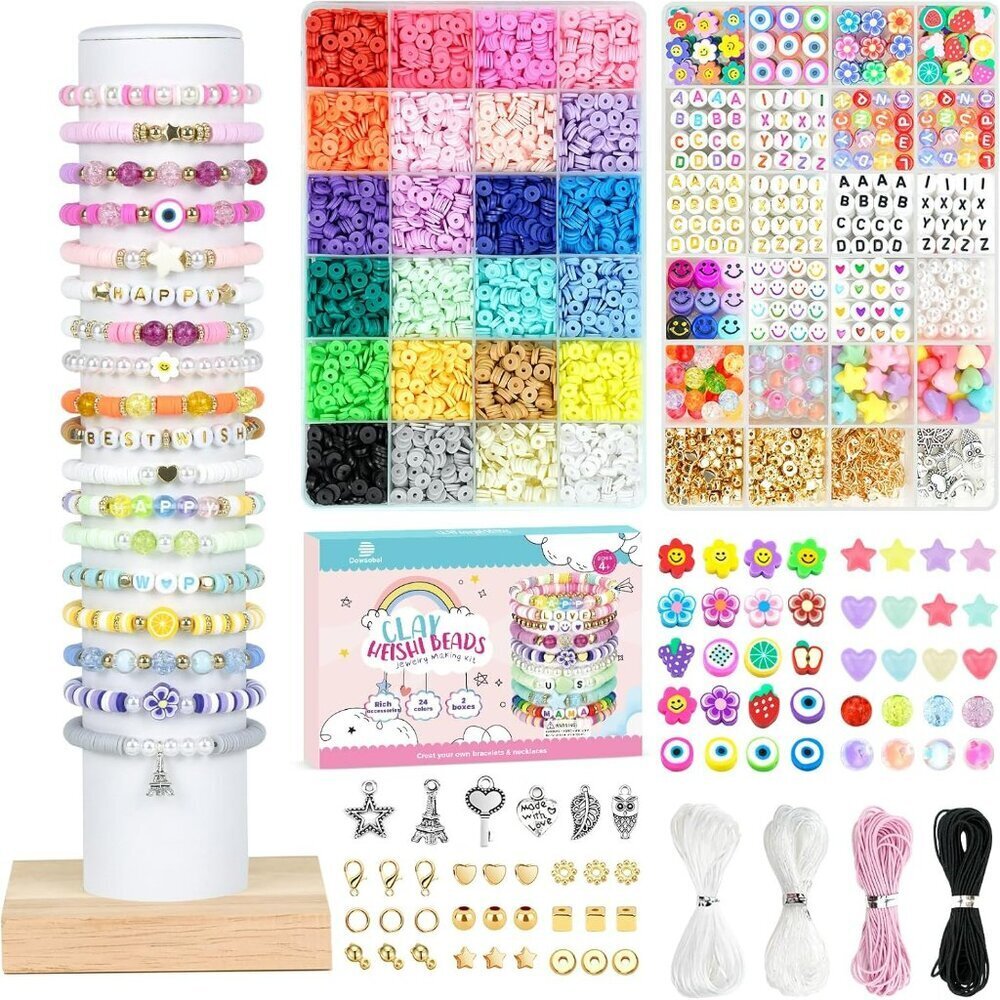 Clay Beads 7500 Pcs Friendship Bracelet Making Kit,2 Boxes 24 Colors Polymer Hei